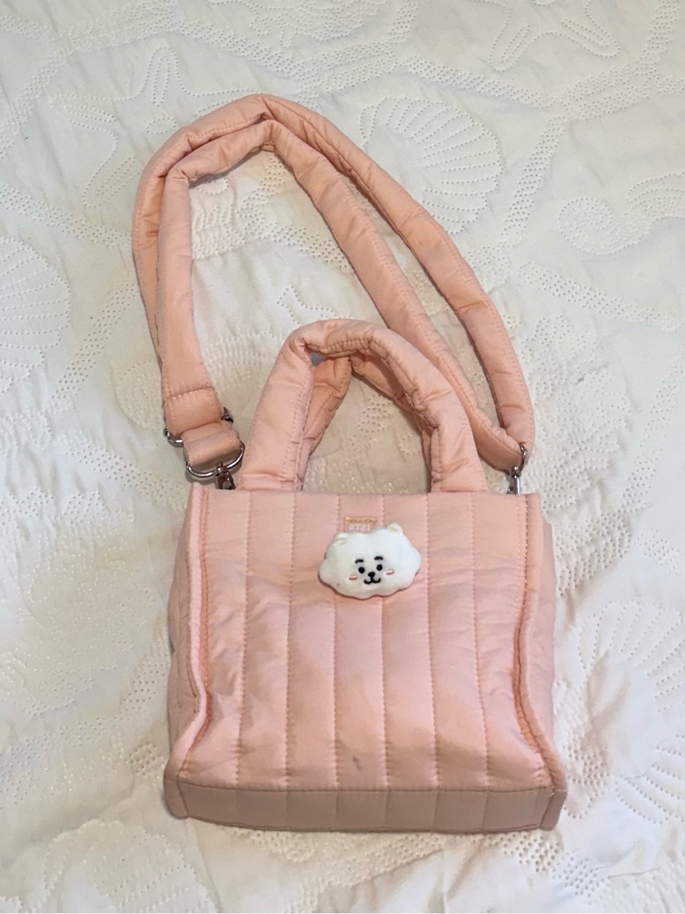 Pink Quilted Mini Tote with Cloud Face Charm